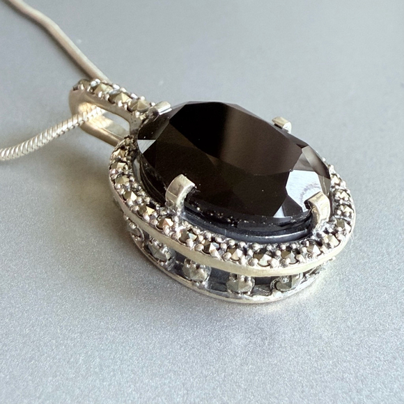 Black Onyx 10.82ct Enhancer Pendant w/ Marcasites 925 Sterling Silver Ne… - Picture 3 of 8
